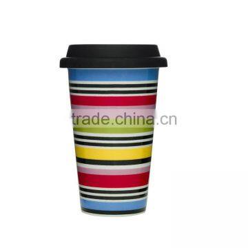 Double Wall Porcelain Studio Take Away Mug with Silicone Lid