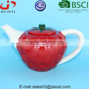 Nice design under glazed Ceramic Strawberry teapot shape Candy jar