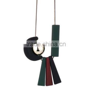 Geometric Moon Sun Necklace Geometric Long Rubber Rectangle Strips Pendant Necklace Geomotric Jewelry