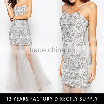 Wholesale ladies silver sequin evening party wear gown latest luxury party wear dresses for girls