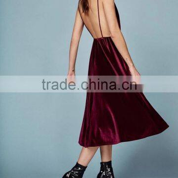 Sexy Low V-neckline Velvet Fabric Spaghetti Straps Cocktail Dress With Open Back Evening Party Gown 2016 HSD5799 photo-2