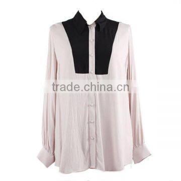 Direct Factory Supply Long Sleeve White Black Contrast Simple Design Elegant Chiffon Blouse for Middle Aged Women photo-5