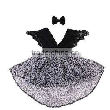 Wholesale Lace Fultter Sleeve Baby Girl Pom Pom Romper Leopard Print Childrens Dresses photo-6