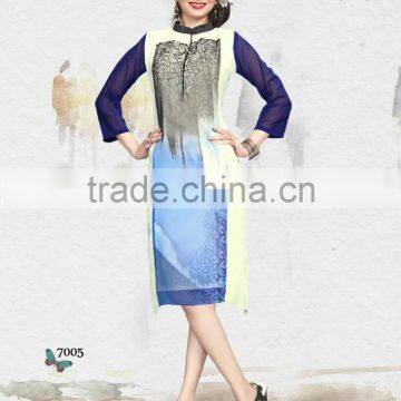 Women Ethnic - Ladies Casual Cotton Front Open Collared Kurta Kurti - Chinese collar, 3/4th Sleeve - OEM Wholesale