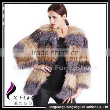 CX-G-A-233 Women Elegant Genuine Knitted Red&Silver Fox Fur Coat photo-4