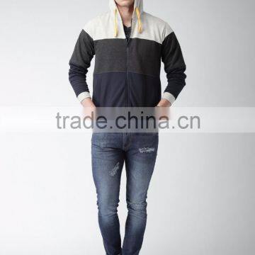 Grey Navy Colourblock Hooded Sweatshirt Customizable Attached Hood With Drawstring Fastening Hoodies Cotton Blend 280 Grams Mens photo-5