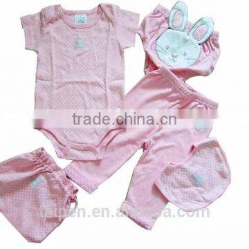 CD028 100% Cotton Newborn Baby Romper Gift Sets For Girls With Romper Pant