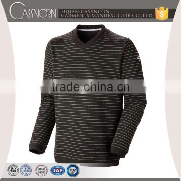 factory price blend knit stripe slim fit pullover mens black v neck sweater