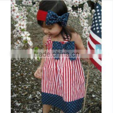 Crazy girls summer 4th of July dress wholesale baby girls ruffle spring halter toddler boutique stripe 100cotton summer dress