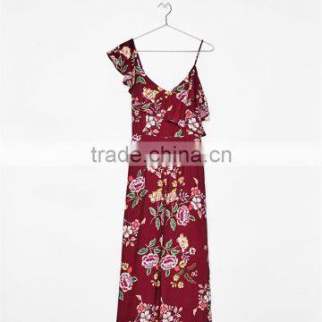 2017 Hot Sale Woman Floral Printed, Sexy Irregular Sleeve Jumpsuits photo-5