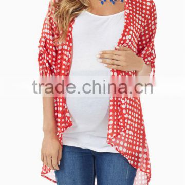 RED WHITE POLKA DOT 3/4 SLEEVE CHIFFON MATERNITY CARDIGAN