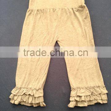 Wholesale cheap price children's boutique ruffled bottom pants kids capris light yellow triple ruffle baby girls pants XF-263