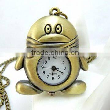 Vintage Cartoon penguin Open Faced Pocket Watch Sweater Necklace