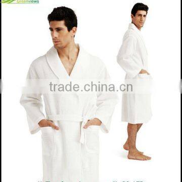 Waffle Cotton Embroidered Robe and Waffle Bathrobe for Couple Shawl/kinomo Style Robe photo-3