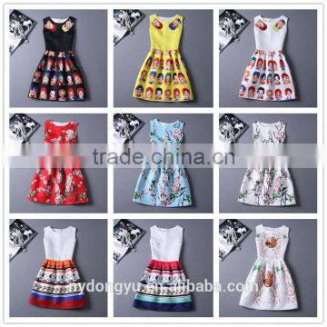 Multi Color Girl Flower Printed Princess Holiday Dress/ Girl Sleeveless Knee Length Princess Dress/new Design Girl Printed Dress photo-3