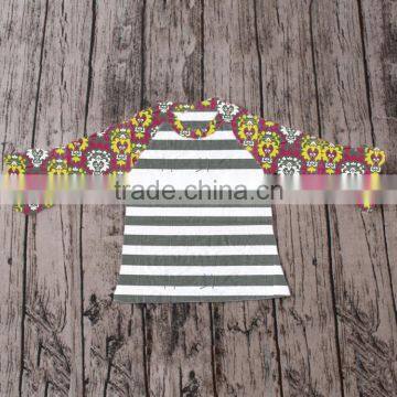 SUE LUCKY new style flowers and stripes raglan T-shirts latest cotton shirt designs for baby