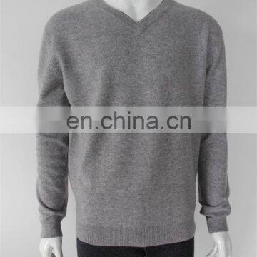 Wholesale flat knit 12gg men's classic basic V-neck 100%pure cashmere sweaters