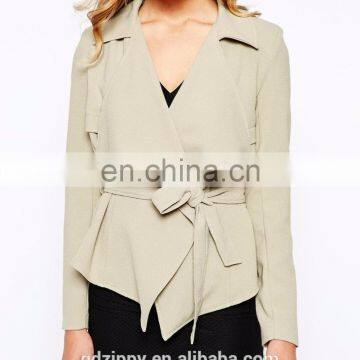 New Arrival Yoke Overlay With Self-tie Waist Belt Drape Waterfall Lady Jacket photo-4