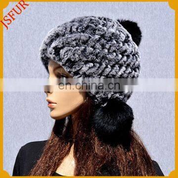 Three Pom Poms Winter Warm Real Animal Fur Hat photo-2