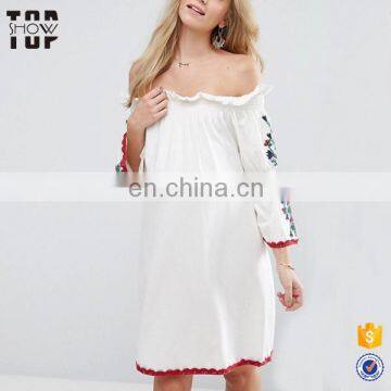 OEM woman pregnant maternity dress with embroidered off shoulder design