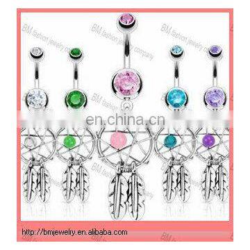 New Arrive !! Fashion Newest Dream Catcher Belly Rings With Gems Navel Button Piercing Body Jewelry in Stainless Steel
