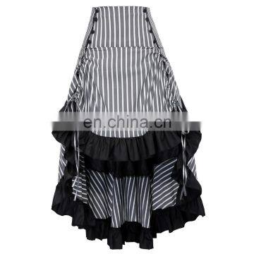 Belle Poque Striped Gathered Steampunk Vintage Gothic Style Grey High-Low Skirt BP000345-3