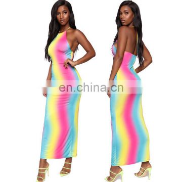 2020 new fashion sleeveless rainbow printing Dress for summer cheap wholesale