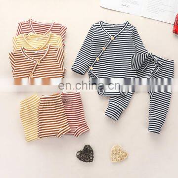 Autumn Winter Baby Cotton 2pcs Outfit Newborn Toddler Boy Girl Rompers + Pants Clothes Set Long Sleeve Striped Solid Clothing photo-2