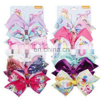 6.5inch JOJO kids hair Bow girl colorful print Barrettes Girl Hair Accessories Rainbow Unicorn kids Unicorn party hair clipper