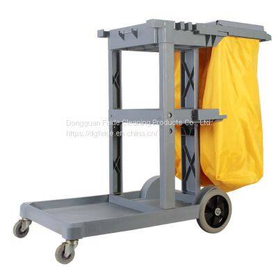 Large Size 3 Shelf Utility Cart With Wheels-Round Pillar Commercial Janitorial Cart With Cover