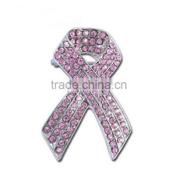 Fashionable jewelry breast cancer awareness rhinestone pink ribbon brooch pin