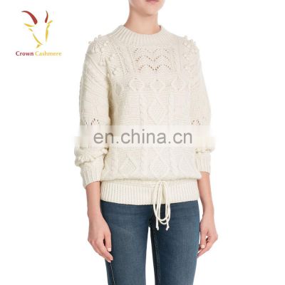 Ladies Sexy Hollow Out Cashmere Sweater with Cable Design