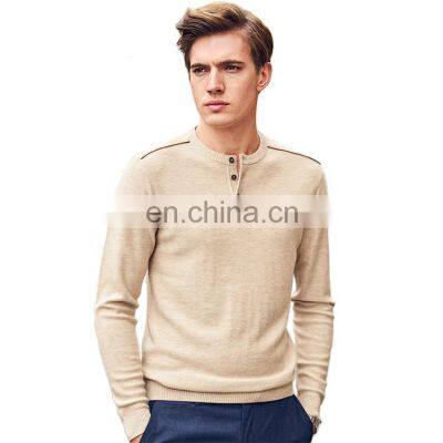 Merino Wool Cashmere Blend Knitted Mens Henley Sweater Shirt photo-5