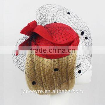 Hot Sale!!!Fashion Ladies Design Veiling And Red Wool Felt Hat photo-6