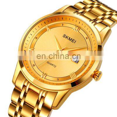 skmei brand name watch 1870 golden wrist watches stainless steel quartz watch