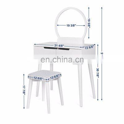 Modern Design Cheap White Simple Wooden Makeup Mirrored Dressing Table With Mirror And Drawers photo-2