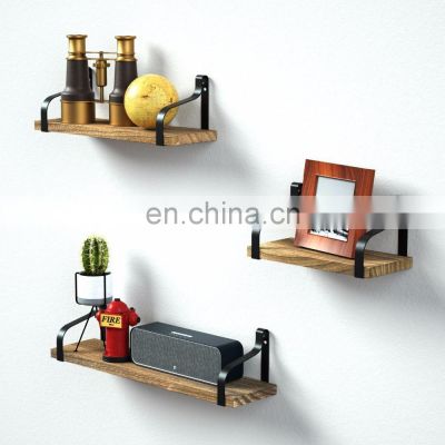 Iron and Wood Storage Display Book Decorative Wall Shelf