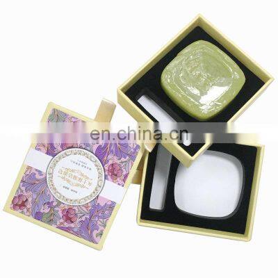 Cube paper bamboo bath soap square box packaging for soap set with cover