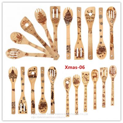 Twinkle Bamboo Wholesale /Christmas gift kitchen utensils burn/ Bamboo utensil set engraved