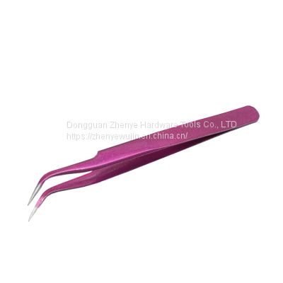 Professional precise eyelash grafting tweezers Planting eyelash clip Purple straight head elbow eyelash clip Cute eyelash tool sticker