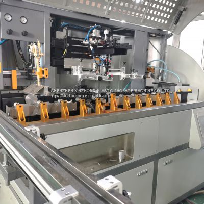 Automatic servo cylindrical round oval flat bottle UV screen printing printer plastic glass botte jar packaging machine