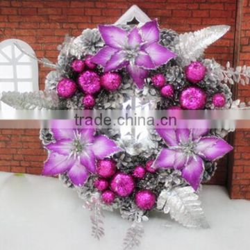 Purple Fruits and Flowers Decoratived Christmas Pinecone Wreath FOR Window Decoration