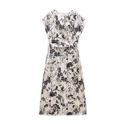 2025 Spring/Summer New European and American Women's Fashion Style Silk Texture Printed Dress