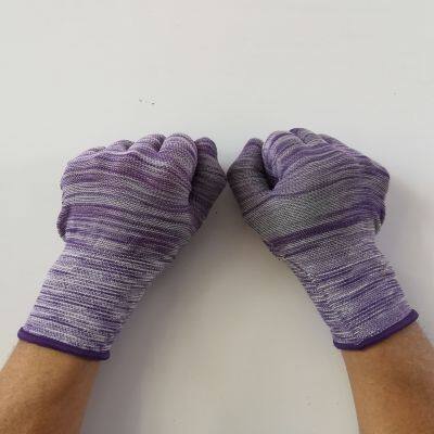 Purple&white Polyester Thread 13 Gauge Knitted Black PVC Dot Palm Coated Anti-slip Safety Work Gloves