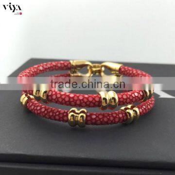 2016 New Designs Hot Sale Genuine Stingray Leather Bracelet Men New Years Gift For Man