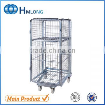 Nesting rigid steel rolling metal storage cage