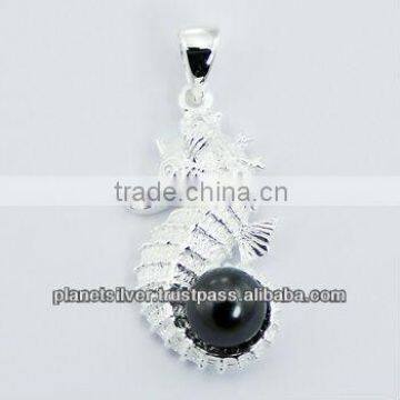 Silver Plated 925 Sterling Silver Seahorse Pendant With Pearl