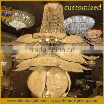 flower shape chromed metal warm white 3000K crystal hotel chandelier hanging light