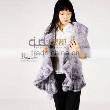 Camel9035 100% Genuine Knitting Mink Fur Warm Poncho Black Shawls For Evening Dresses