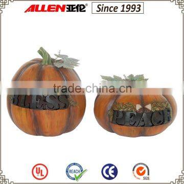 9.1 inch two polyresin Thanksgiving pumpkin with letter,hollow designed